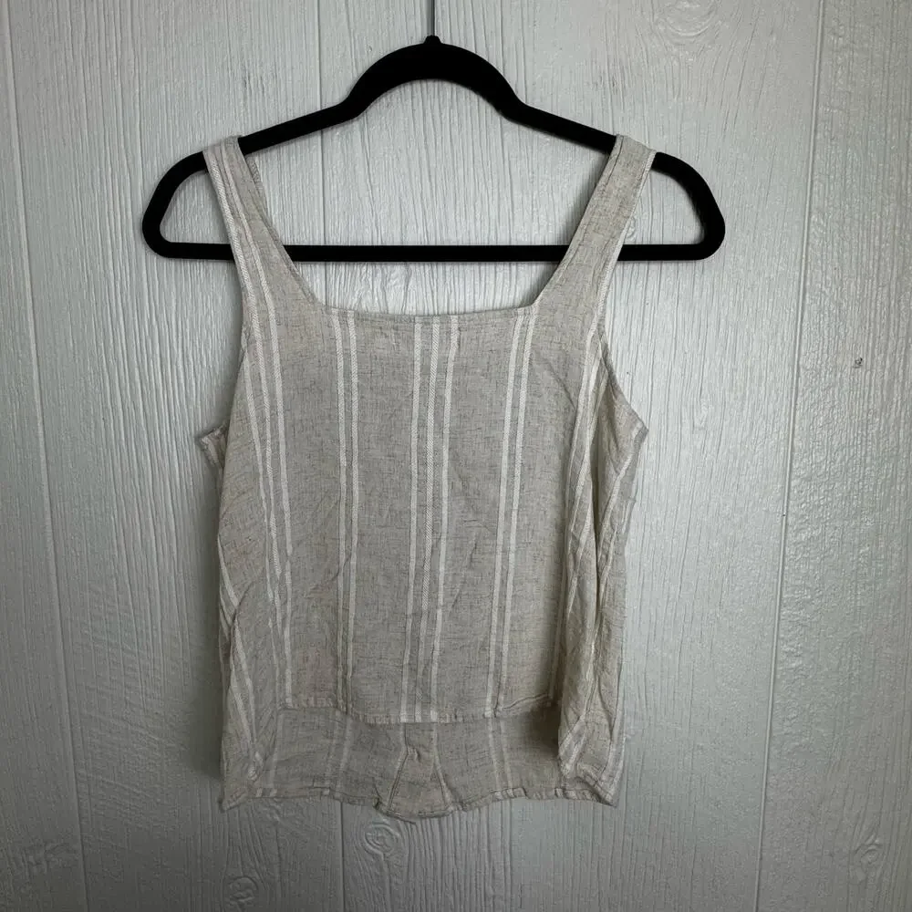 Cloth & Stone Square Neck Button Front Tank Rayon Linen Blend Sz XS Cream White - Picture 2 of 6